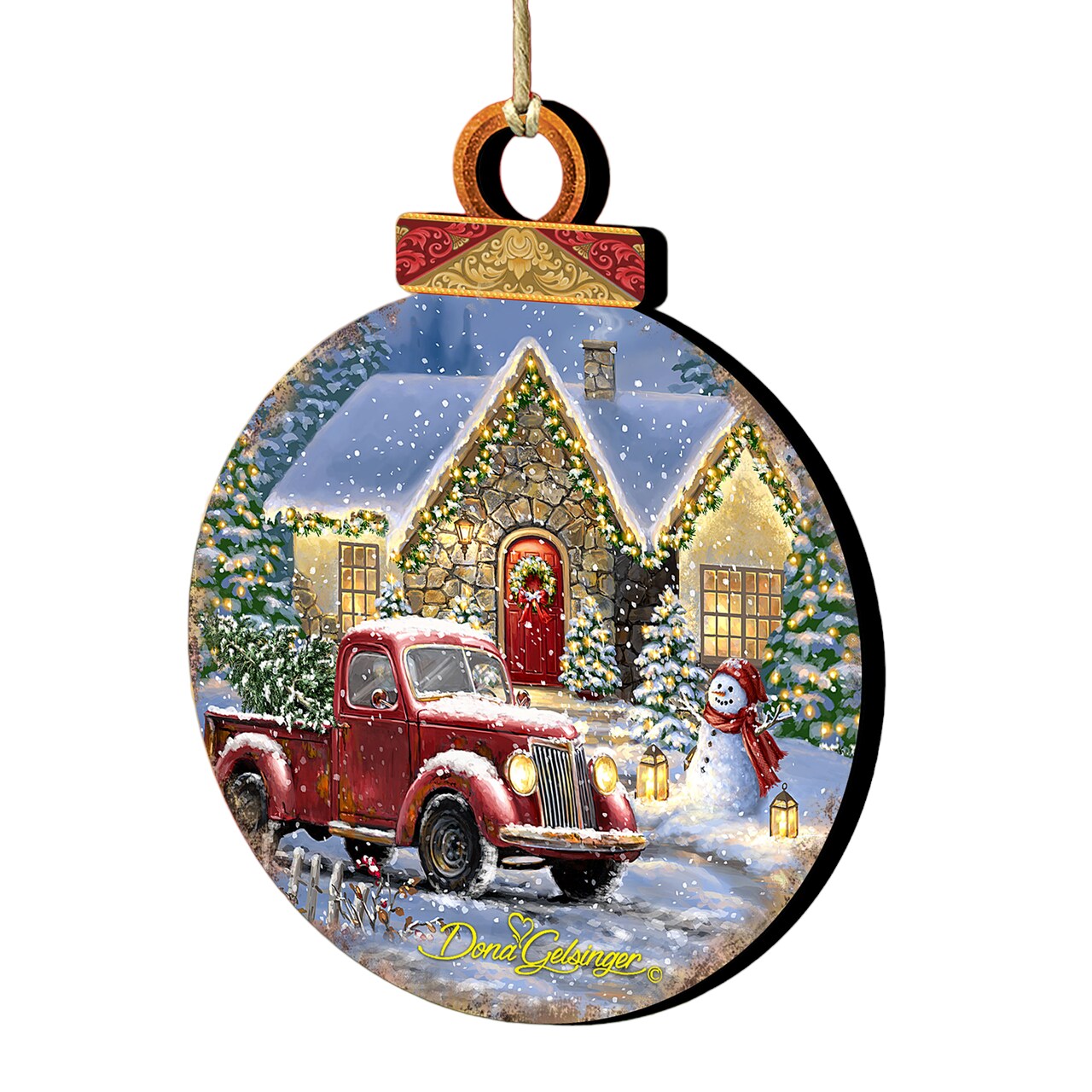 Designocracy Set of 2 Christmas Lights in the House Wooden Christmas Ornaments 5.5"